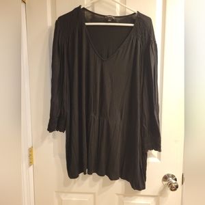 Lane Bryant 30/32 black 3/4 sleeve top, ruffle detail on shoulder and cuff
